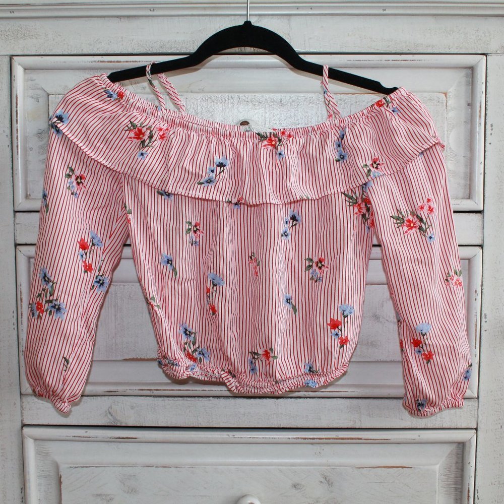 H&M kids cold shoulder floral top, size 9-10